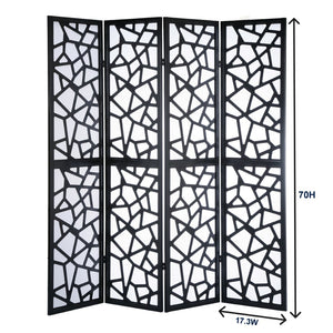 English Elm Giyano Four Panel Geometric Mosaic Mdf Privacy Screen Folding Room Divider Black T2574P165147