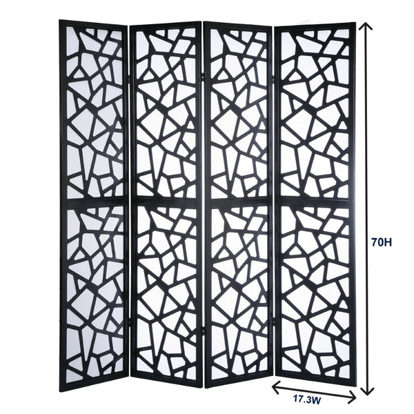 English Elm Giyano Four Panel Geometric Mosaic Mdf Privacy Screen Folding Room Divider Black T2574P165147