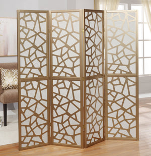 English Elm Giyano Four Panel Geometric Mosaic Mdf Privacy Screen Folding Room Divider Gold T2574P165148