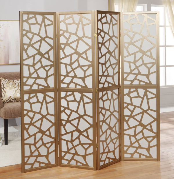 English Elm Giyano Four Panel Geometric Mosaic Mdf Privacy Screen Folding Room Divider Gold T2574P165148