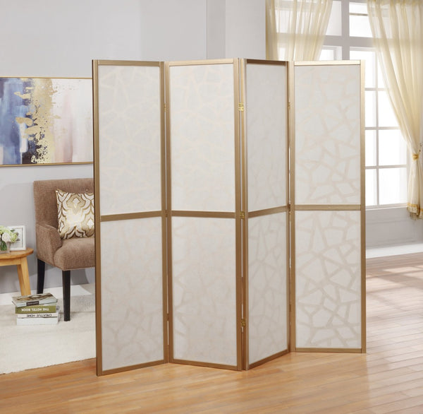 English Elm Giyano Four Panel Geometric Mosaic Mdf Privacy Screen Folding Room Divider Gold T2574P165148