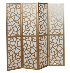 English Elm Giyano Four Panel Geometric Mosaic Mdf Privacy Screen Folding Room Divider Gold T2574P165148