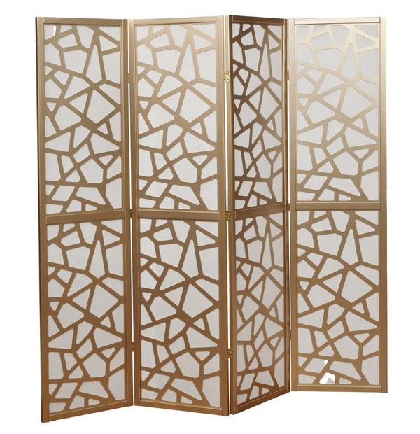 English Elm Giyano Four Panel Geometric Mosaic Mdf Privacy Screen Folding Room Divider Gold T2574P165148