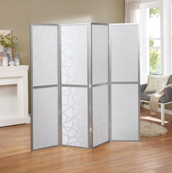 English Elm Giyano Four Panel Geometric Mosaic Mdf Privacy Screen Folding Room Divider Silver T2574P165149