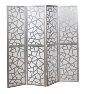 English Elm Giyano Four Panel Geometric Mosaic Mdf Privacy Screen Folding Room Divider Silver T2574P165149