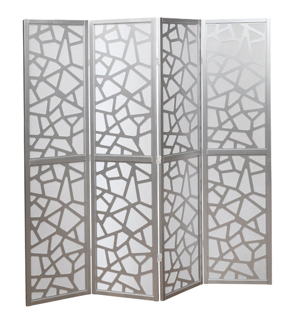 English Elm Giyano Four Panel Geometric Mosaic Mdf Privacy Screen Folding Room Divider Silver T2574P165149
