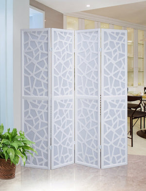 English Elm Giyano Four Panel Geometric Mosaic Mdf Privacy Screen Folding Room Divider White T2574P165150