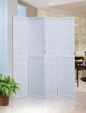 English Elm Giyano Four Panel Geometric Mosaic Mdf Privacy Screen Folding Room Divider White T2574P165150