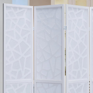 English Elm Giyano Four Panel Geometric Mosaic Mdf Privacy Screen Folding Room Divider White T2574P165150