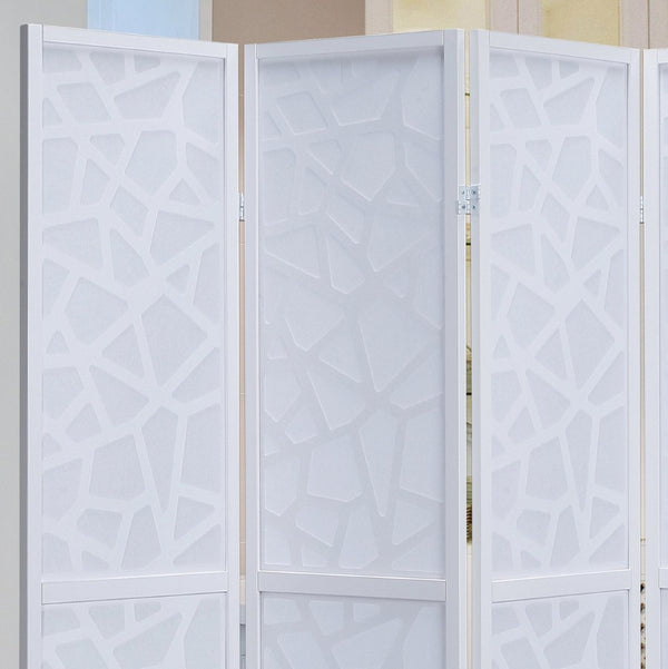 English Elm Giyano Four Panel Geometric Mosaic Mdf Privacy Screen Folding Room Divider White T2574P165150
