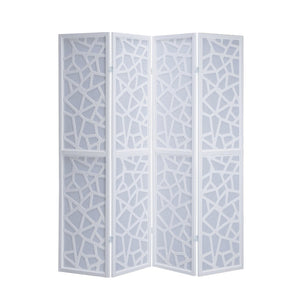 English Elm Giyano Four Panel Geometric Mosaic Mdf Privacy Screen Folding Room Divider White T2574P165150