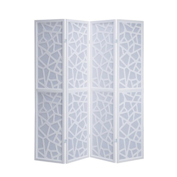 English Elm Giyano Four Panel Geometric Mosaic Mdf Privacy Screen Folding Room Divider White T2574P165150