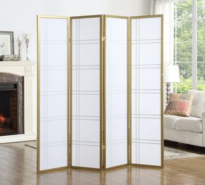 English Elm Seto Four Panel Folding Screen Pine Wood Frame Rice Paper Style Room Divider Gold T2574P165151