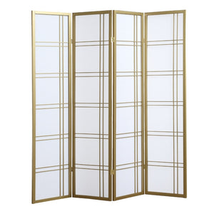 English Elm Seto Four Panel Folding Screen Pine Wood Frame Rice Paper Style Room Divider Gold T2574P165151