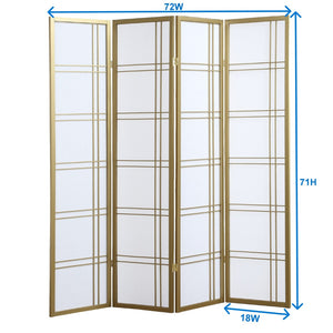 English Elm Seto Four Panel Folding Screen Pine Wood Frame Rice Paper Style Room Divider Gold T2574P165151