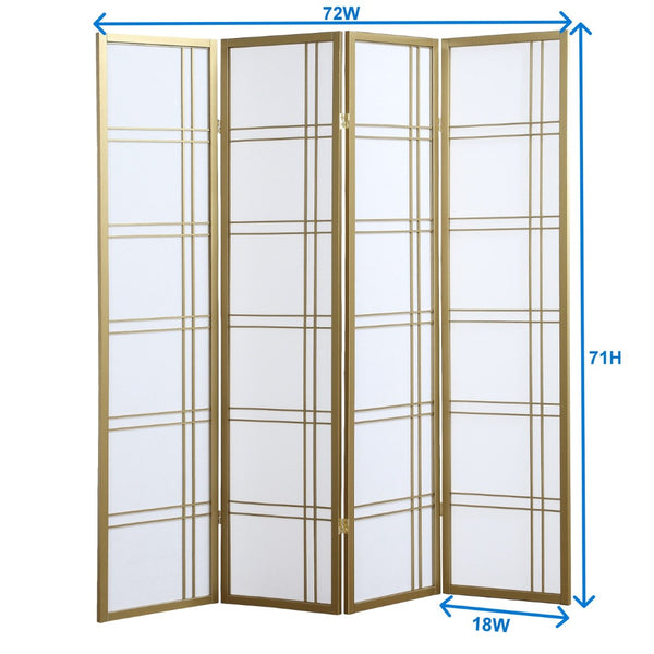 English Elm Seto Four Panel Folding Screen Pine Wood Frame Rice Paper Style Room Divider Gold T2574P165151