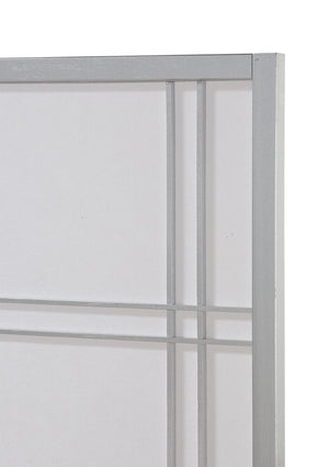 English Elm Seto Four Panel Folding Screen Pine Wood Frame Rice Paper Style Room Divider Silver T2574P165152