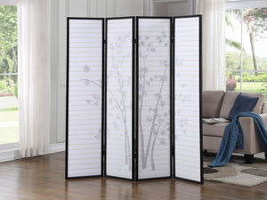 English Elm Bamboo Print Four Panel Rice Paper Room Divider Screen for Studio and Home Office Black T2574P165153