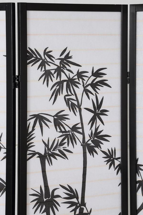 English Elm Bamboo Print Four Panel Rice Paper Room Divider Screen for Studio and Home Office Black T2574P165153
