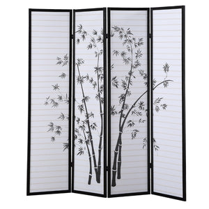 English Elm Bamboo Print Four Panel Rice Paper Room Divider Screen for Studio and Home Office Black T2574P165153