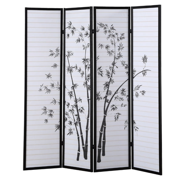 English Elm Bamboo Print Four Panel Rice Paper Room Divider Screen for Studio and Home Office Black T2574P165153