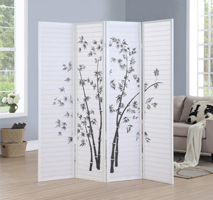 English Elm Bamboo Print Four Panel Rice Paper Room Divider Screen for Studio and Home Office White T2574P165154