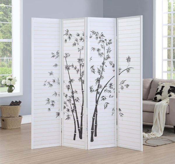 English Elm Bamboo Print Four Panel Rice Paper Room Divider Screen for Studio and Home Office White T2574P165154