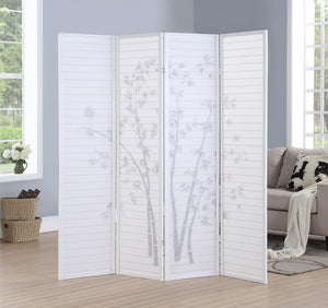 English Elm Bamboo Print Four Panel Rice Paper Room Divider Screen for Studio and Home Office White T2574P165154
