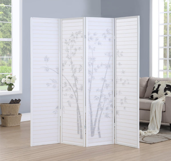 English Elm Bamboo Print Four Panel Rice Paper Room Divider Screen for Studio and Home Office White T2574P165154