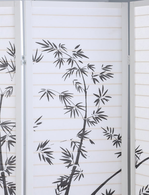 English Elm Bamboo Print Four Panel Rice Paper Room Divider Screen for Studio and Home Office White T2574P165154