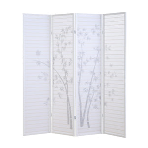English Elm Bamboo Print Four Panel Rice Paper Room Divider Screen for Studio and Home Office White T2574P165154