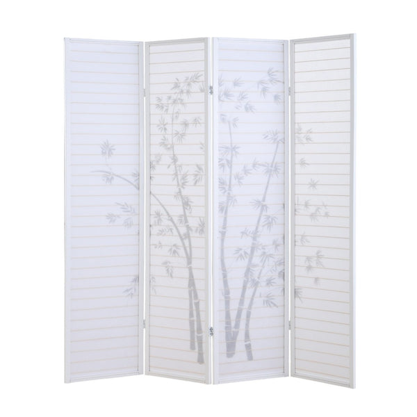 English Elm Bamboo Print Four Panel Rice Paper Room Divider Screen for Studio and Home Office White T2574P165154