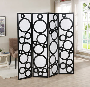 English Elm Arvada Four Panel Mdf Room Divider with Geometric Cutouts for Modern Interiors Black T2574P165155