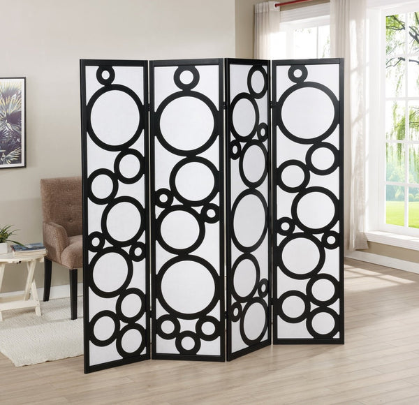 English Elm Arvada Four Panel Mdf Room Divider with Geometric Cutouts for Modern Interiors Black T2574P165155