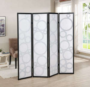 English Elm Arvada Four Panel Mdf Room Divider with Geometric Cutouts for Modern Interiors Black T2574P165155