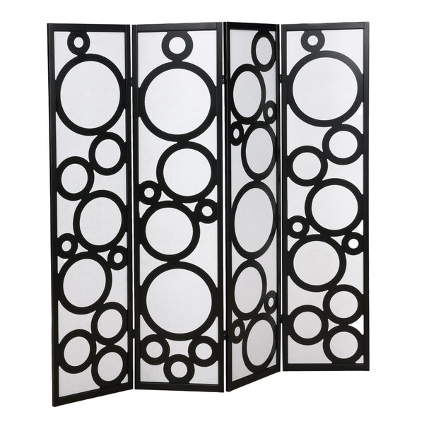 English Elm Arvada Four Panel Mdf Room Divider with Geometric Cutouts for Modern Interiors Black T2574P165155