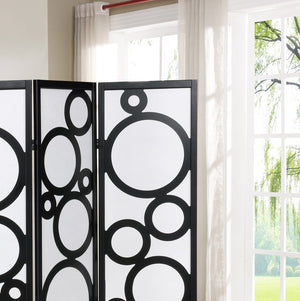 English Elm Arvada Four Panel Mdf Room Divider with Geometric Cutouts for Modern Interiors Black T2574P165155