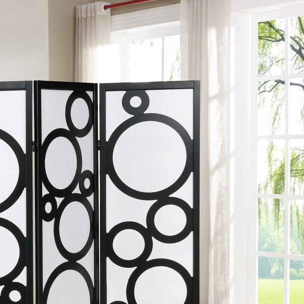English Elm Arvada Four Panel Mdf Room Divider with Geometric Cutouts for Modern Interiors Black T2574P165155