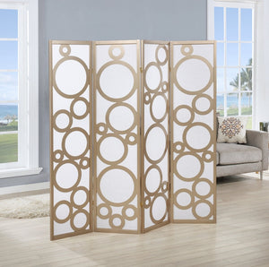 English Elm Arvada Four Panel Mdf Room Divider with Geometric Cutouts for Modern Interiors Gold T2574P165156