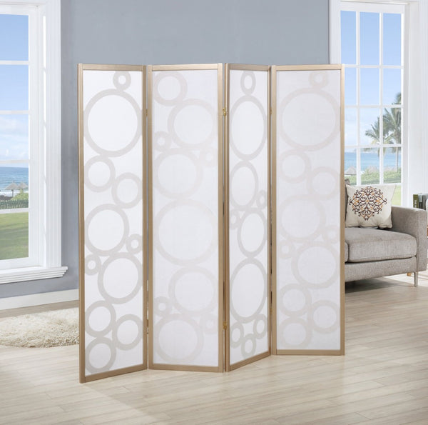 English Elm Arvada Four Panel Mdf Room Divider with Geometric Cutouts for Modern Interiors Gold T2574P165156