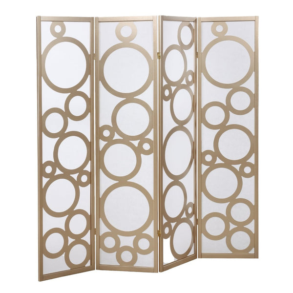 English Elm Arvada Four Panel Mdf Room Divider with Geometric Cutouts for Modern Interiors Gold T2574P165156