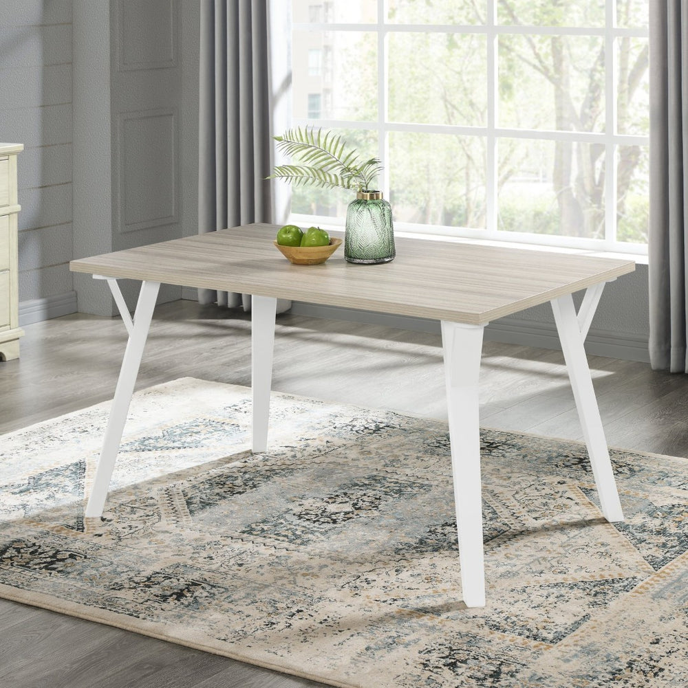 English Elm Alwynn Rectangular Dining Table Seats Six with Wood Grain Top and White Saber Legs T2574P165159