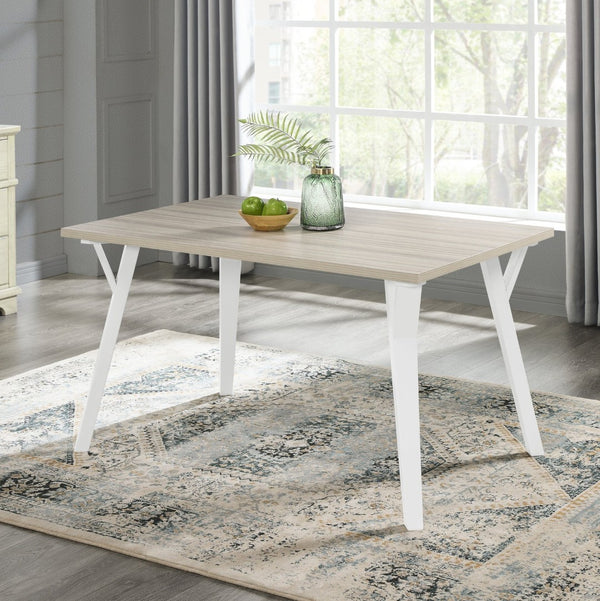 English Elm Alwynn Rectangular Dining Table Seats Six with Wood Grain Top and White Saber Legs T2574P165159