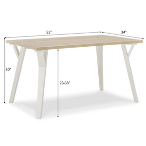 English Elm Alwynn Rectangular Dining Table Seats Six with Wood Grain Top and White Saber Legs T2574P165159