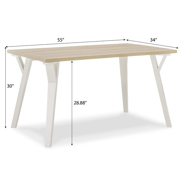 English Elm Alwynn Rectangular Dining Table Seats Six with Wood Grain Top and White Saber Legs T2574P165159