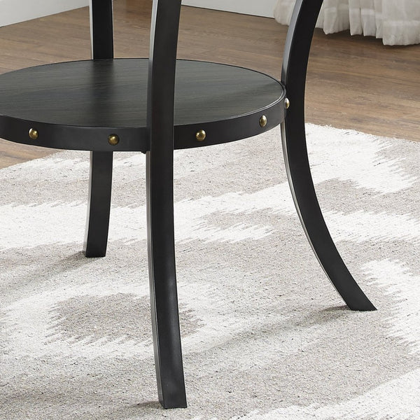English Elm Biony Round Dining Table with Brass Nailhead Trim and Open Shelf for Four T2574P165160