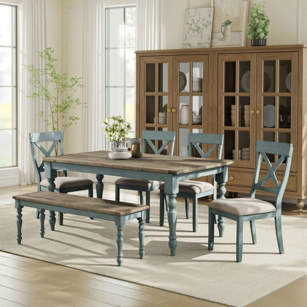 English Elm Prato Farmhouse Rectangular Wood Dining Table Seats Six with Distressed Two-Tone Finish T2574P165161