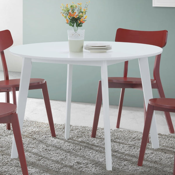 English Elm Roma Round White Mdf Dining Table with Angled Rubberwood Legs Seats Four Compact Spaces T2574P165164