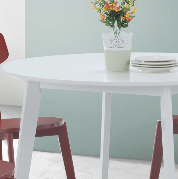 English Elm Roma Round White Mdf Dining Table with Angled Rubberwood Legs Seats Four Compact Spaces T2574P165164