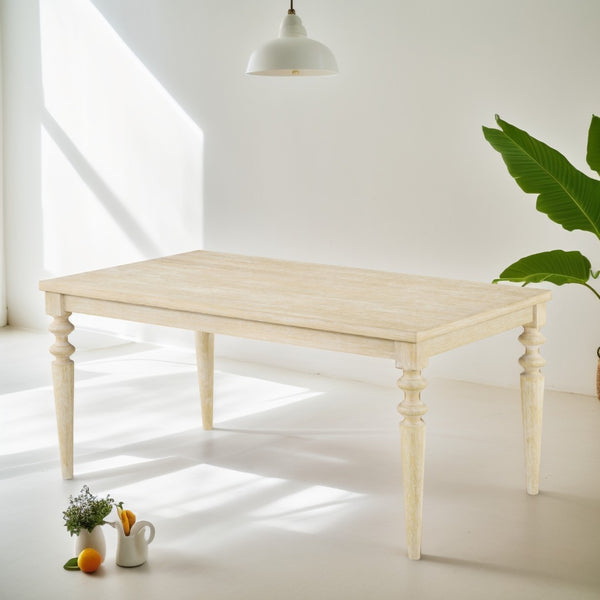 English Elm Amonia Rectangular Dining Table Wired White Wood Grain Veneer with Turned Rubberwood Legs T2574P165165